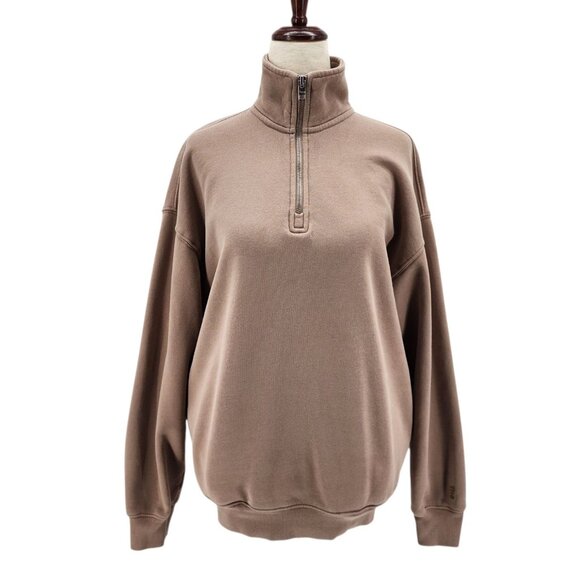 Aritzia TNA Cozy Fleece Womens XS Sweatshirt 1/4 Zip Tan Pullover Long Sleeve - Picture 1 of 11